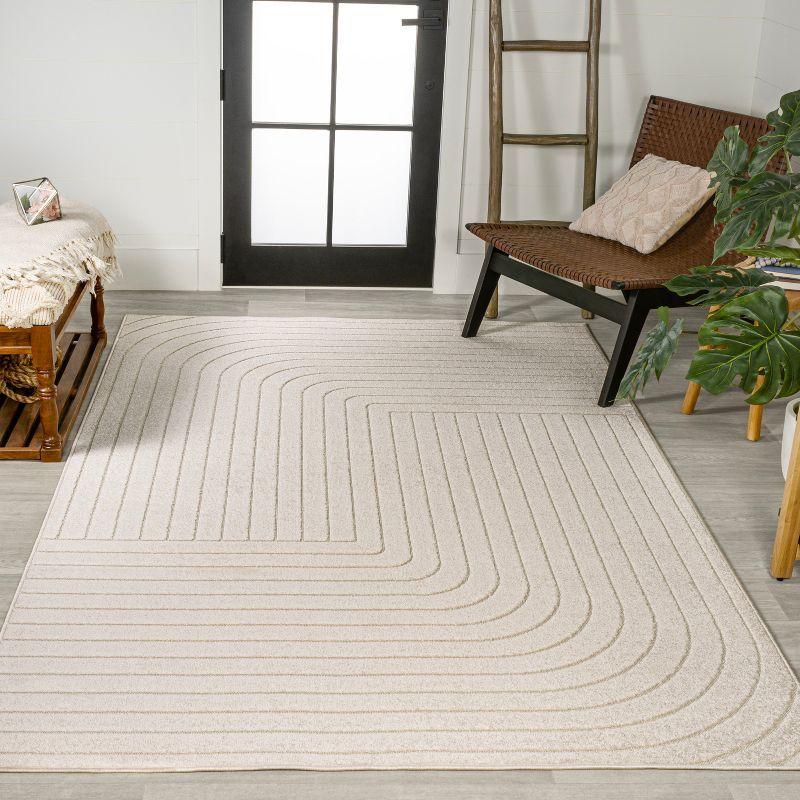 Scandi-Inspired Minimalist Ivory Geometric 8' x 10' Synthetic Rug