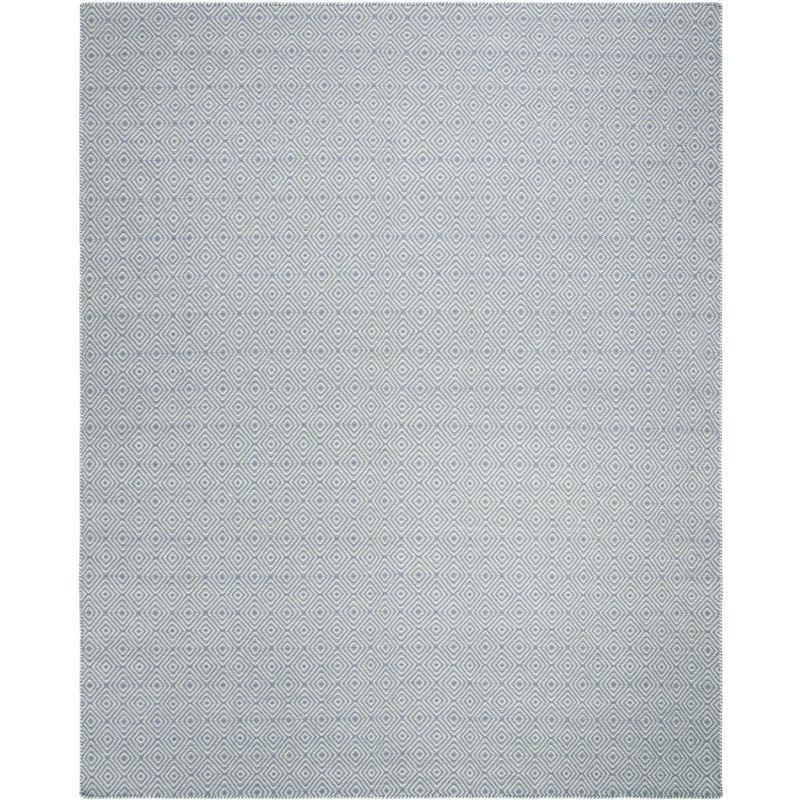 Silver & Ivory Diamond-Patterned 8'x10' Handwoven Wool Rug