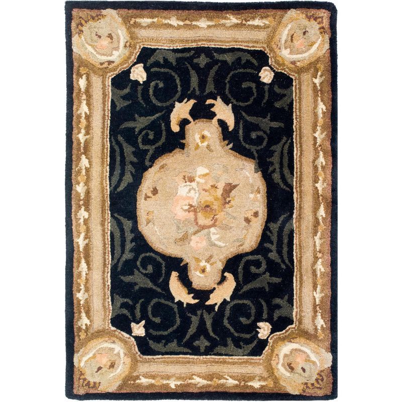 Empire Black and Beige Floral Wool Area Rug