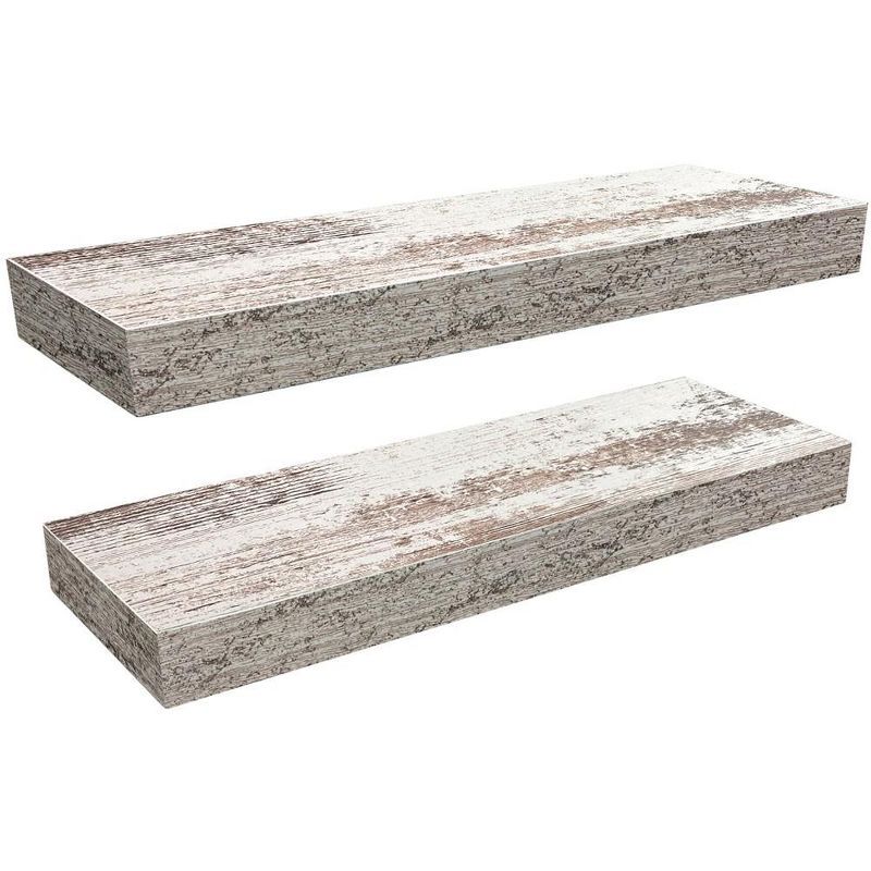 Beige Rustic Wood Floating Wall Shelves, 17.6 Inch, 2 Pack