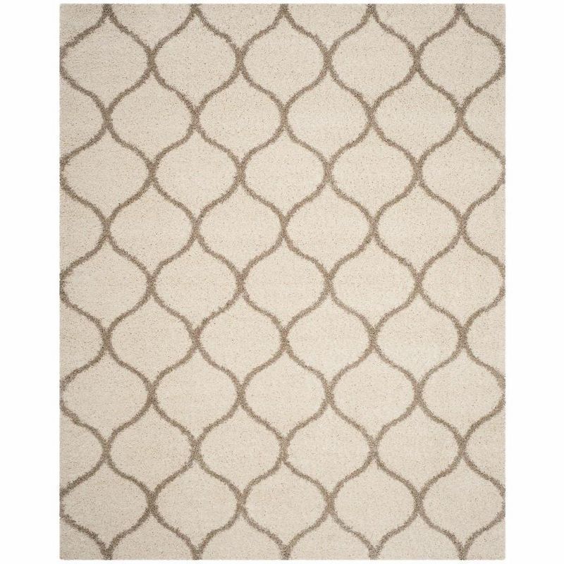 Ivory and Beige Trellis Shag Area Rug 5'3" x 7'6"