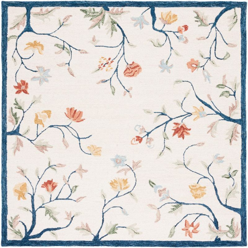 Ivory Floral Hand-Tufted Wool Square Area Rug