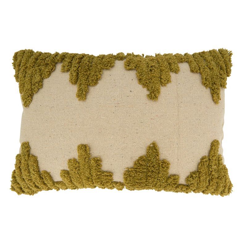 Chartreuse and Beige Tufted Cotton Throw Pillow, 13" x 20"