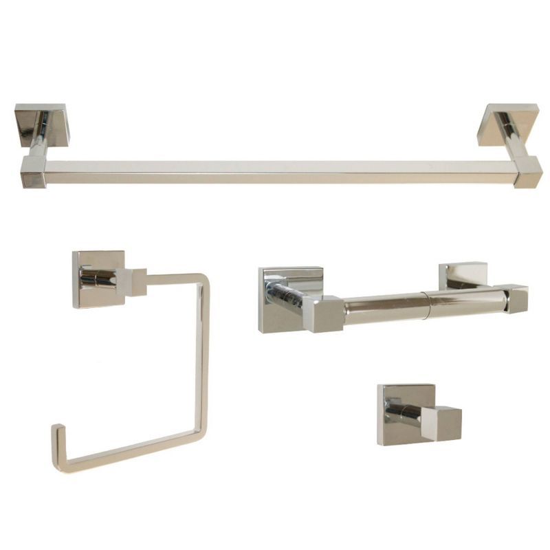 Polished Chrome 4-Piece Bathroom Accessory Kit with Towel Bar