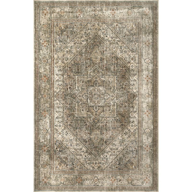 Elegant Beige Synthetic 3'x5' Traditional Medallion Area Rug