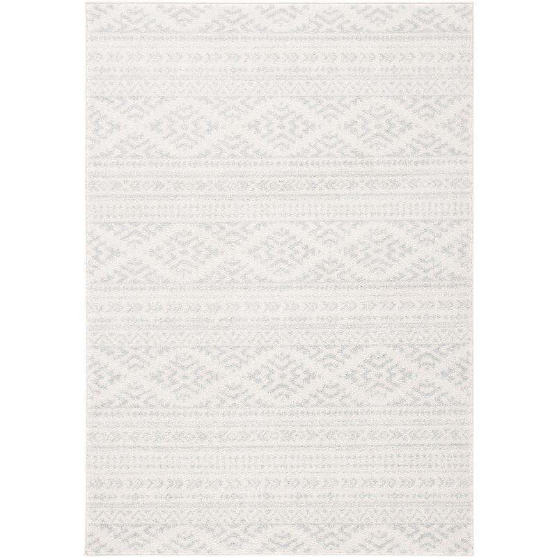 Ivory & Light Grey Hand-Knotted Easy-Care Synthetic Area Rug, 8' x 10'