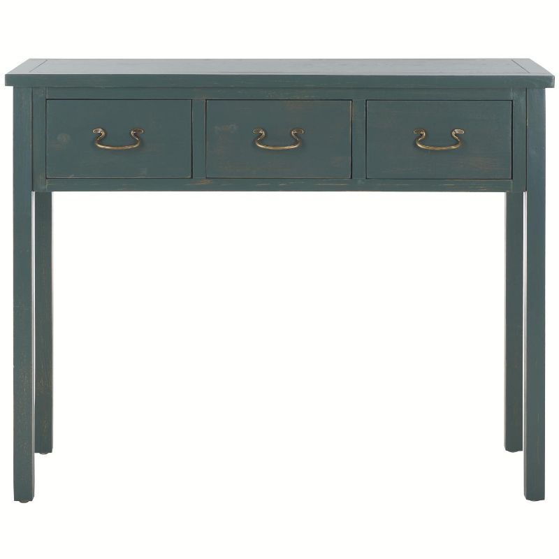 Gray and Blue Transitional Wood and Metal Console Table with Storage
