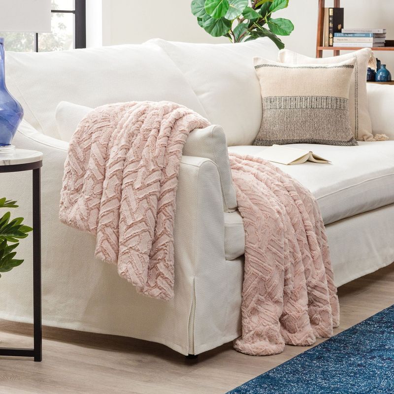 Classy Pink Reversible Faux Fur and Sherpa Throw Blanket