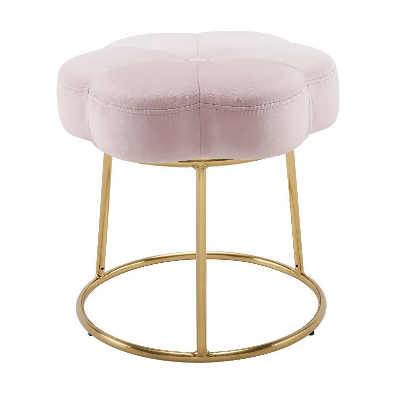 Boho Chic Light Pink Velvet Vanity Stool with Gold Base