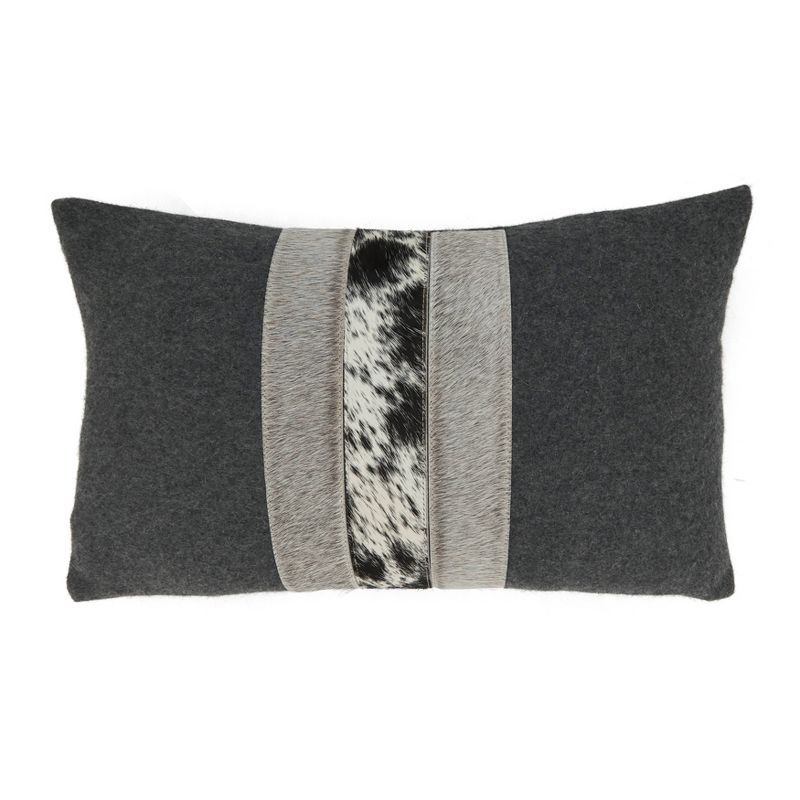 Charcoal Hair On Leather and Felt Rectangular Throw Pillow