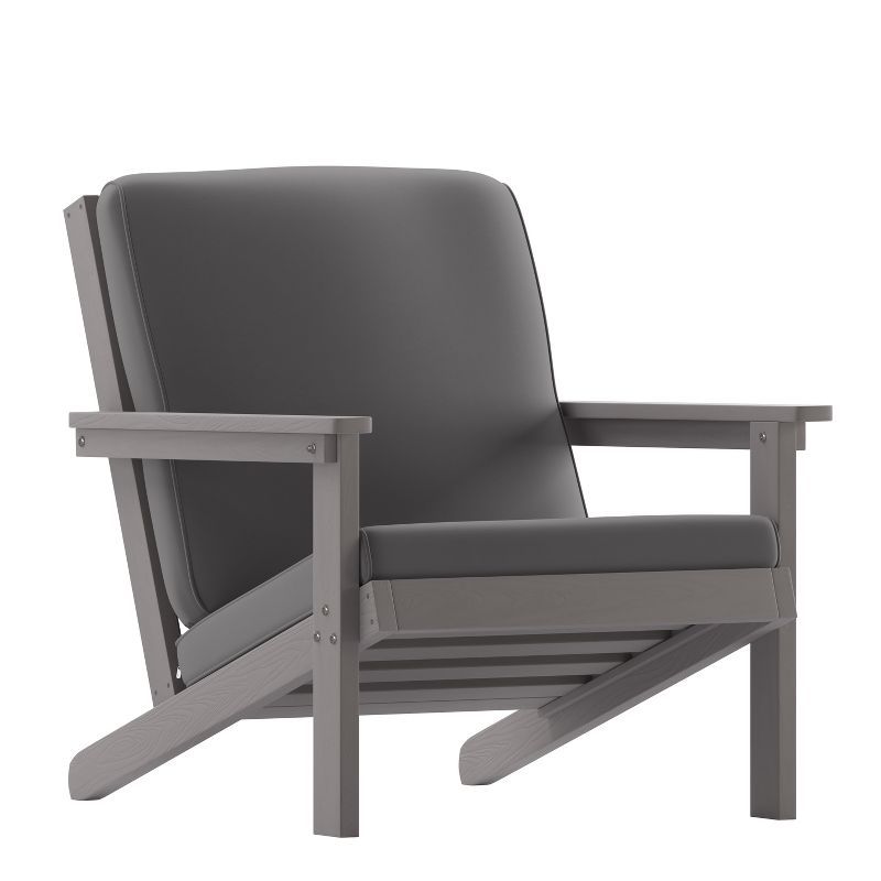 Gray Poly Resin Adirondack Patio Club Chair with Cushions