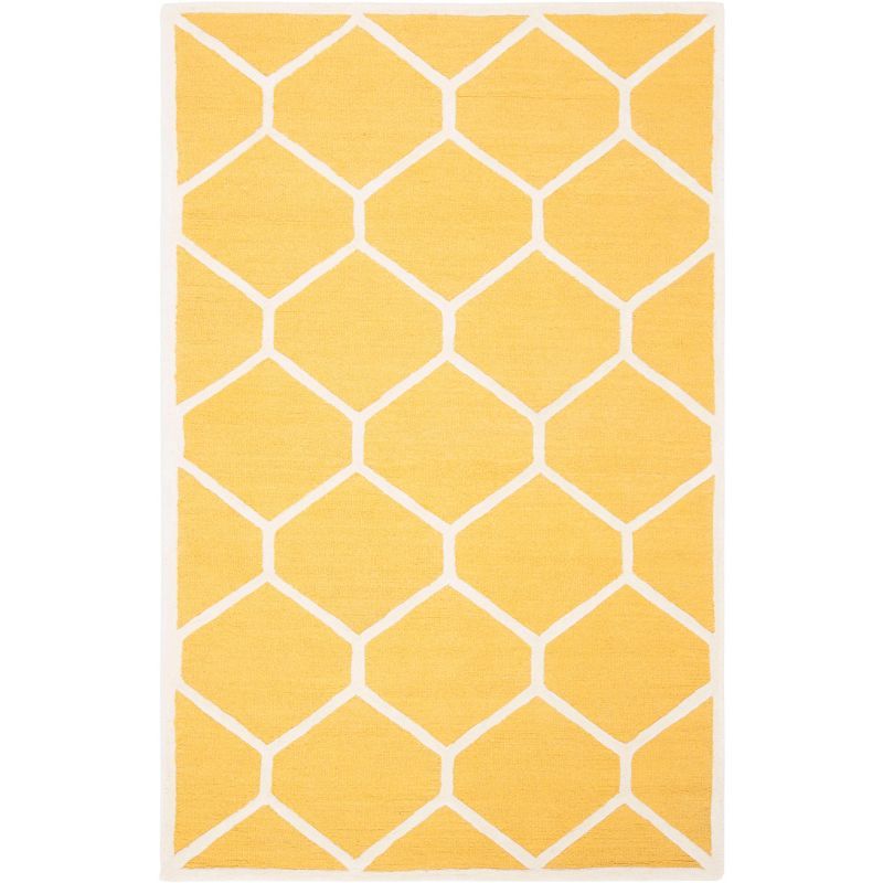 Gold and Ivory Geometric Hand-Tufted Wool Area Rug