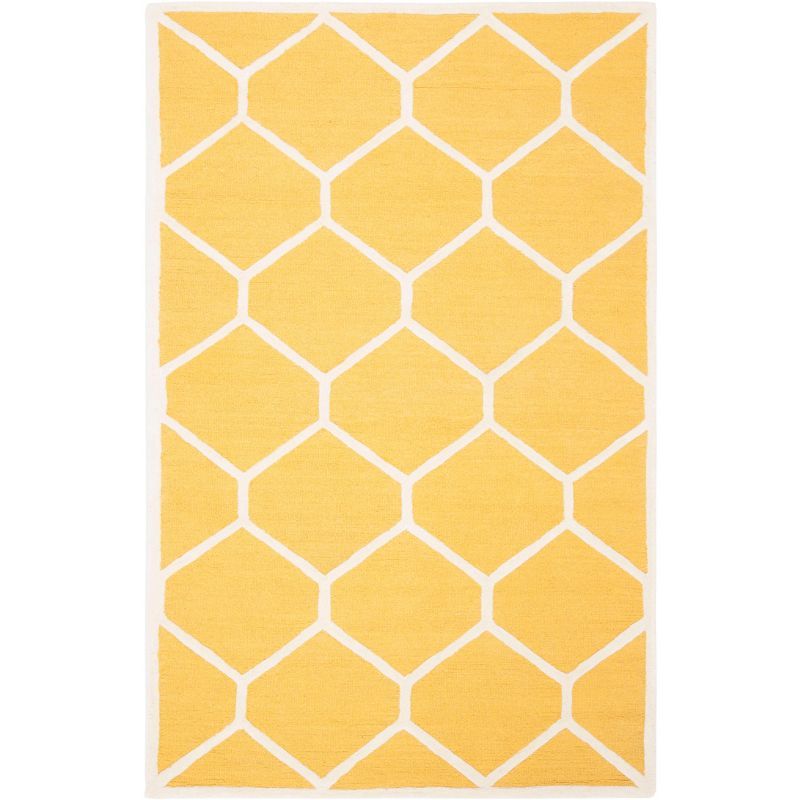 Gold and Ivory Geometric Hand-Tufted Wool Area Rug