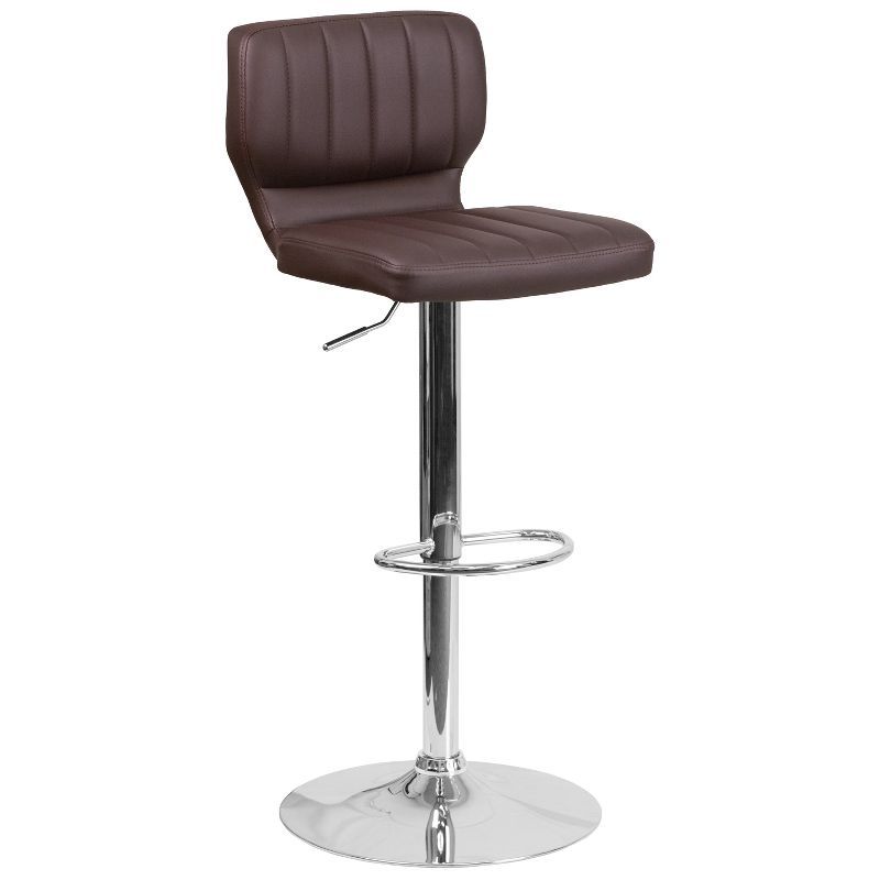 Elevate Brown Vinyl Swivel Adjustable Barstool with Chrome Finish