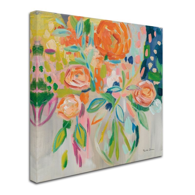 Summer Orange Floral Canvas Art with Frame