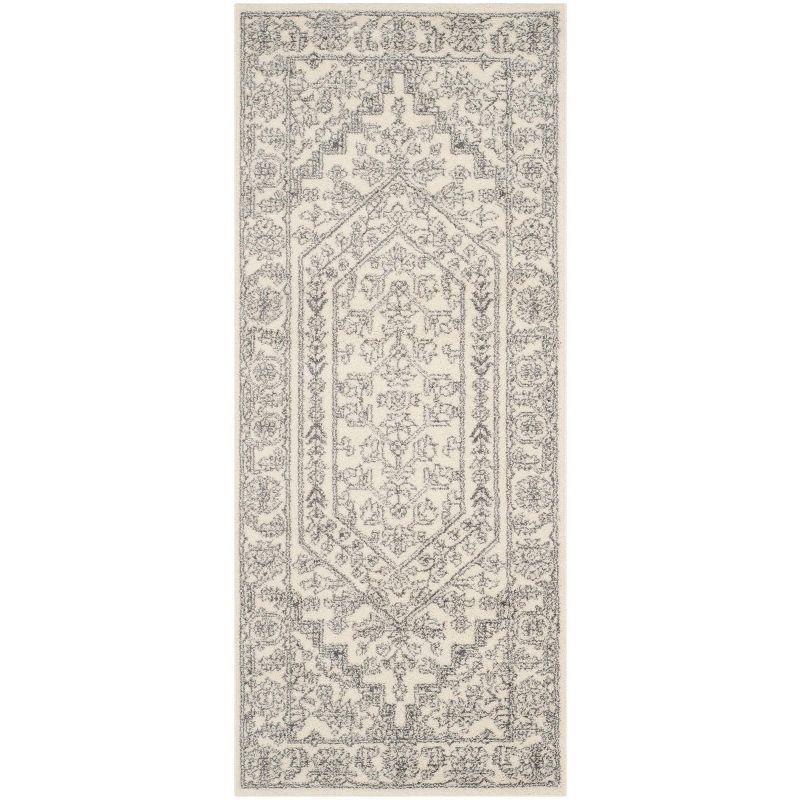 Ivory and Silver Medallion Synthetic Runner Rug