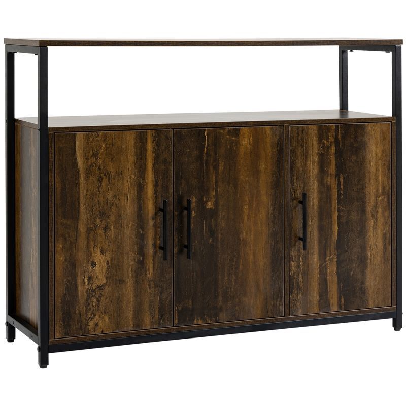 Rustic Brown Industrial Sideboard with Adjustable Shelves