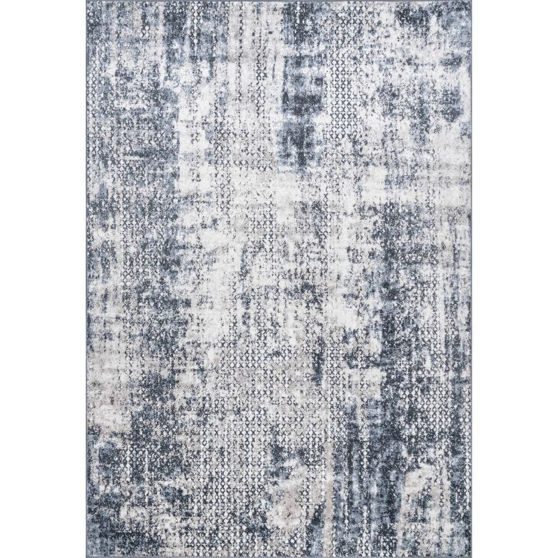 Reversible Abstract Blue Synthetic 4' x 6' Easy-Care Area Rug