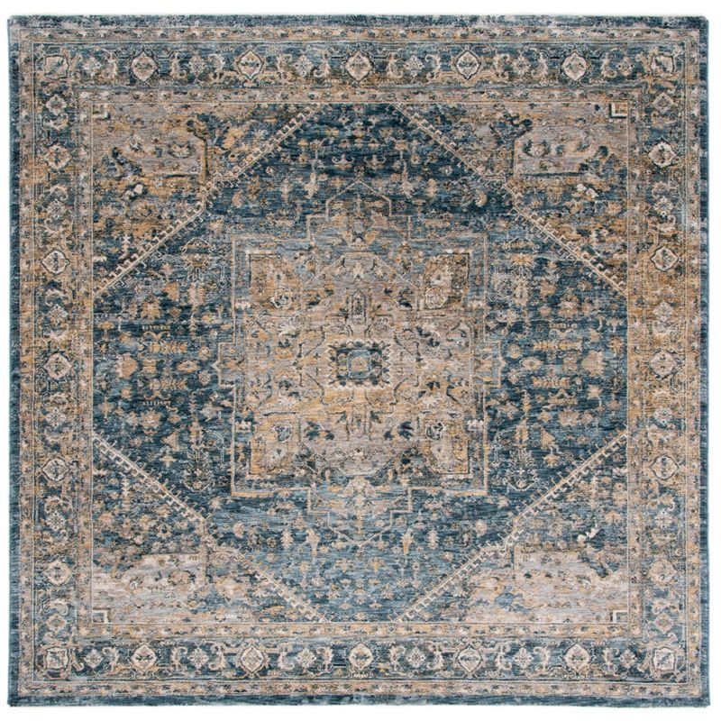 Valencia Blue and Gold Hand-Knotted Square Area Rug