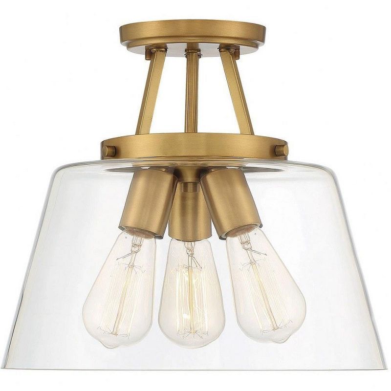 Calhoun Collection Warm Brass 3-Light Semi-Flush Mount with Clear Glass