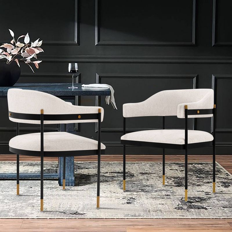 Modern Cream Boucle Upholstered Metal Dining Arm Chair