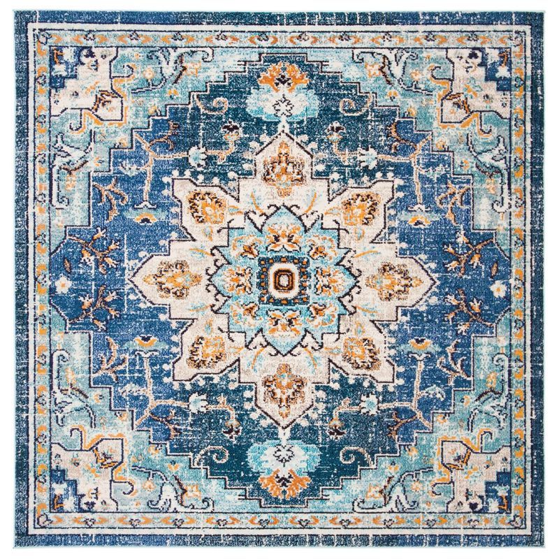 9' x 9' Square Blue and Light Blue Synthetic Area Rug