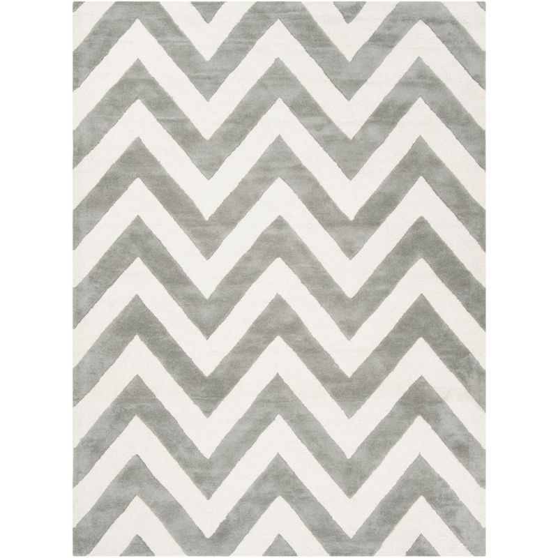 Gray and Ivory Chevron Wool 5' x 7' Kids Area Rug