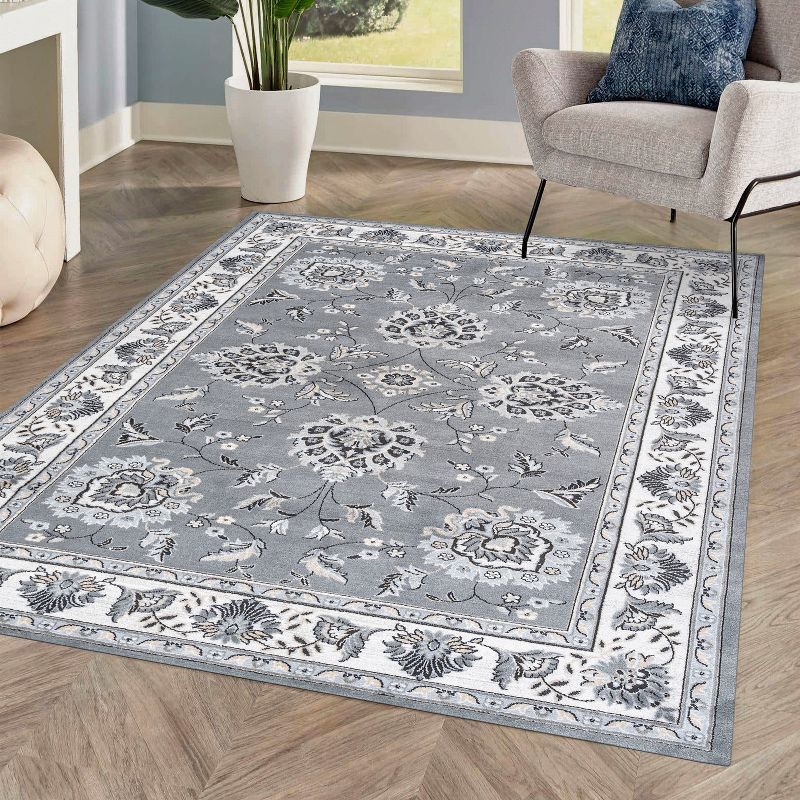 Gray and Cream Rectangular Washable Synthetic Area Rug