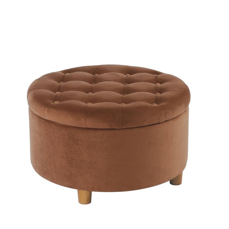 Spice Velvet Round Tufted Storage Ottoman with Oak Legs