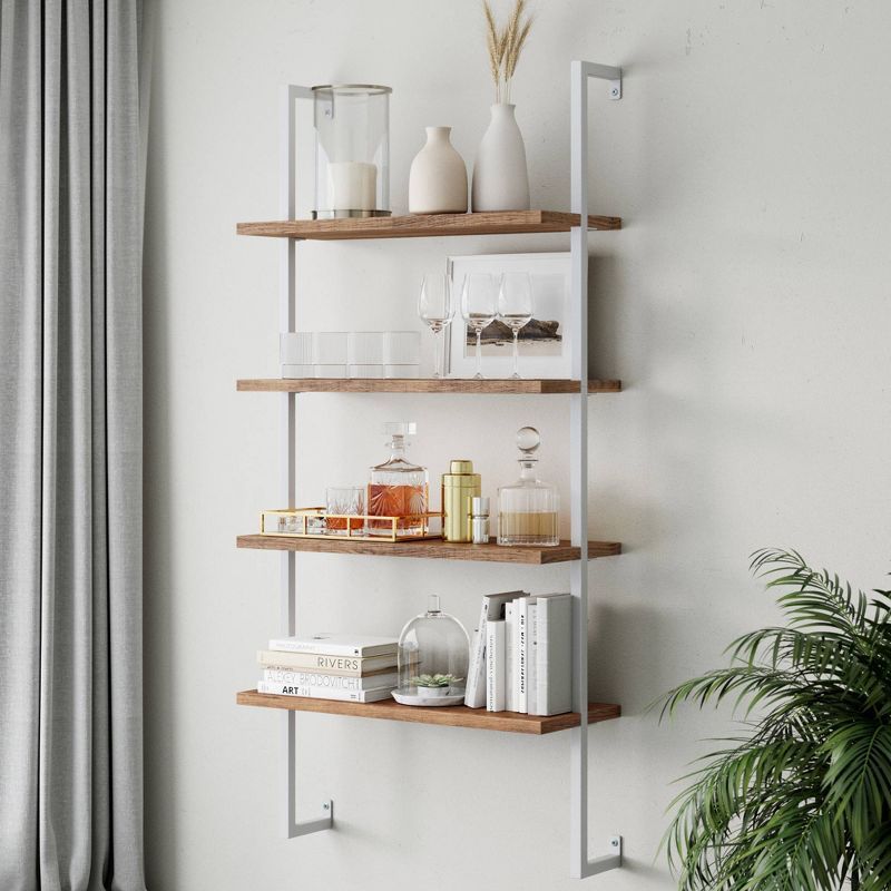 42" Oak and White Industrial Floating Wall Mount Bookshelf