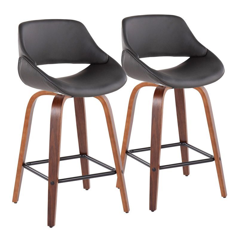 Set of 2 Black and Walnut Swivel Barstools