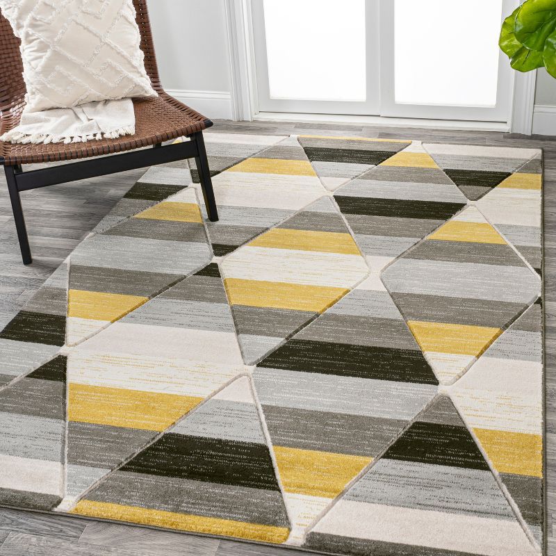 Kehoe Yellow and Gray Geometric Diamond Area Rug