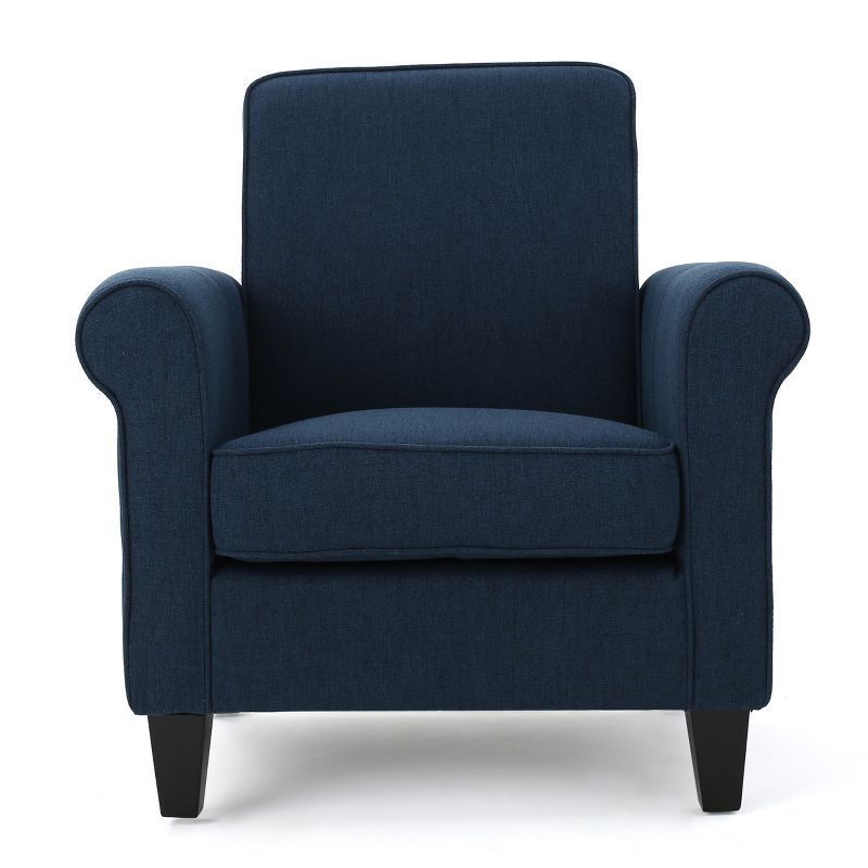 Declan Dark Blue Fabric Club Chair with Wood Legs