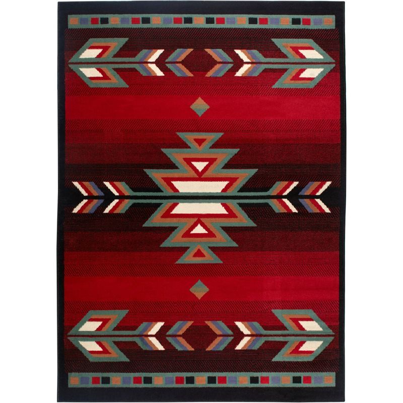 Sagrada Southwest Synthetic 44" Black and Red Area Rug