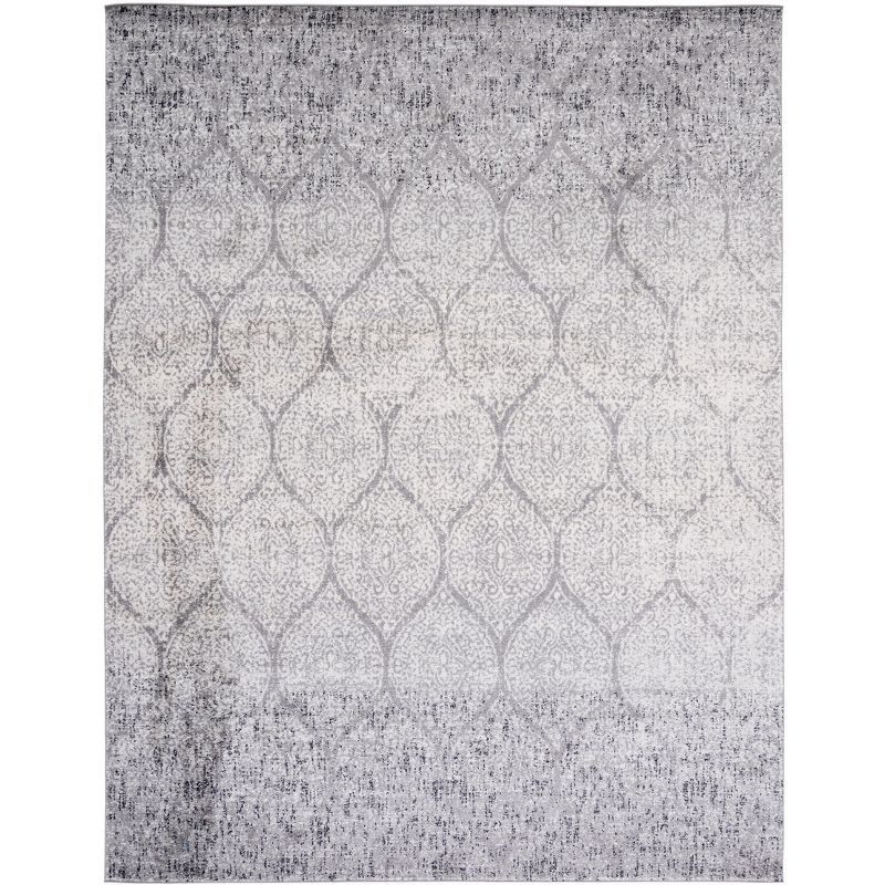 Grey and Ivory Rectangular Cotton Synthetic Area Rug