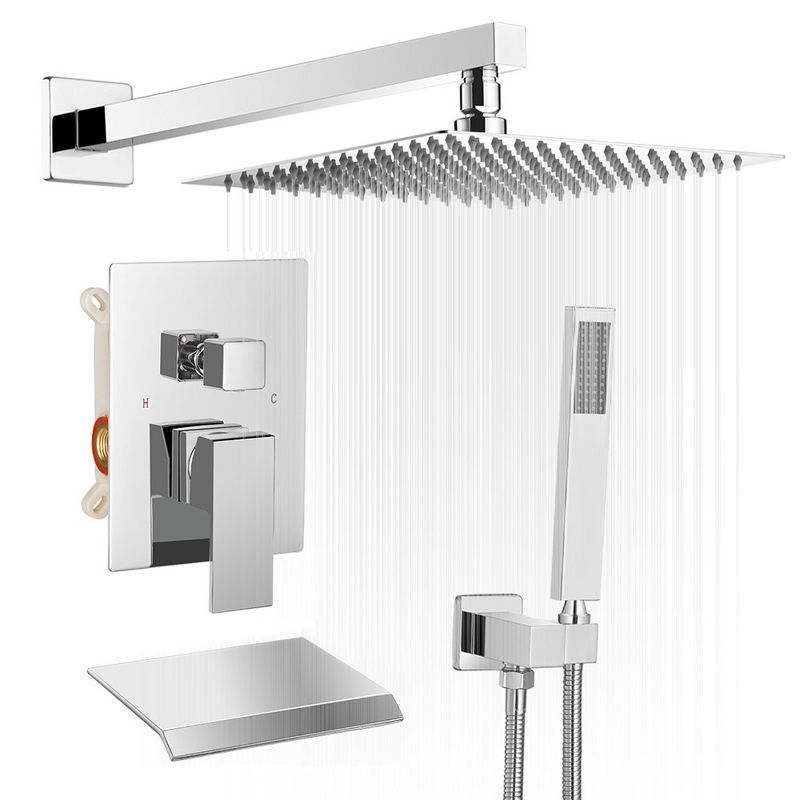 12-Inch Chrome Square Rain Shower System with Handheld and Valve