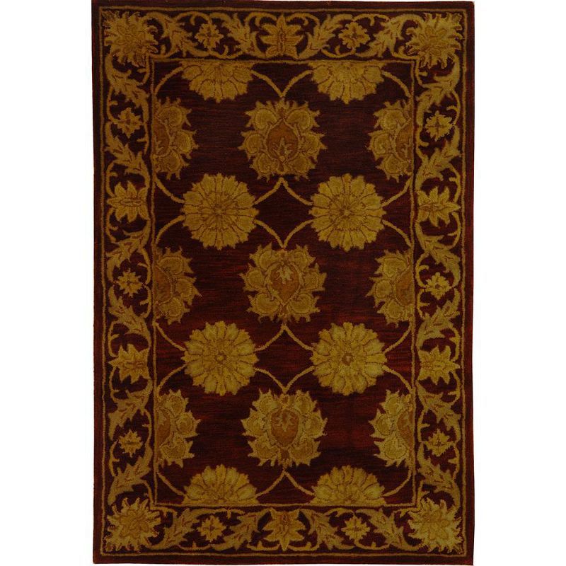 Maroon and Gold Hand-Tufted Wool 4' x 6' Area Rug