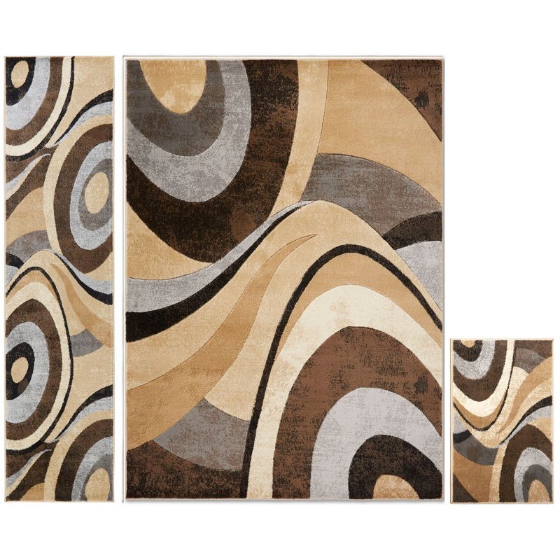 Tribeca Slade Brown and Gray Abstract Synthetic 5' x 7' Area Rug Set