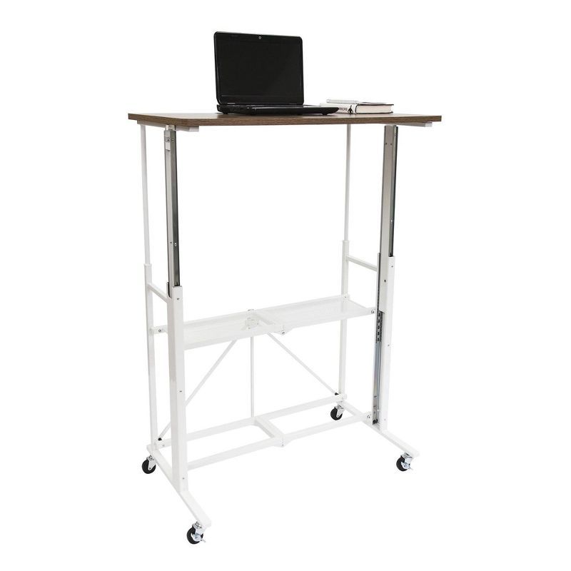 White Adjustable Height Standing Desk with Wood Top