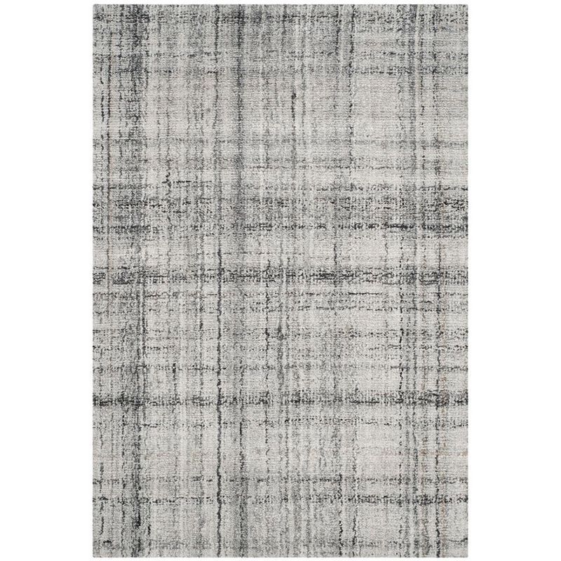 Grey and Black Abstract Hand-Tufted Wool Area Rug 4' x 6'