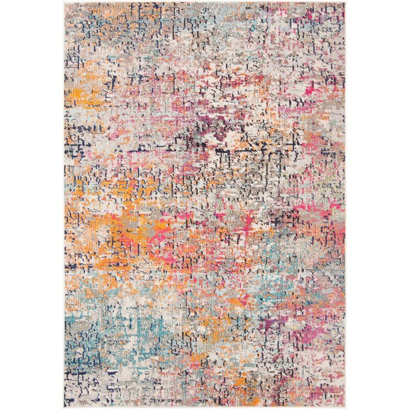 Elegant Grey & Pink Abstract 2'2" x 4' Synthetic Area Rug