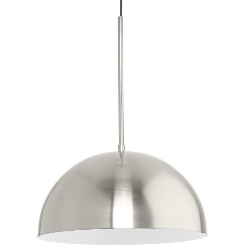 Brushed Nickel Dome Pendant Light with White Interior