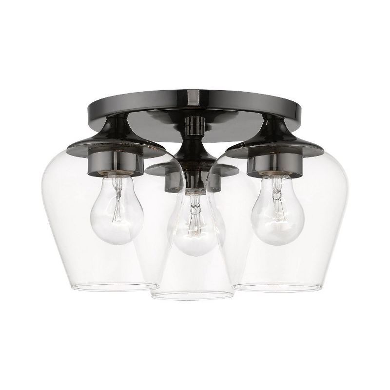 Willow 3-Light Black Chrome Flush Mount with Clear Glass Bowl