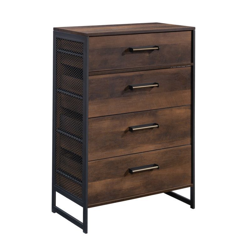 Barrel Oak 4-Drawer Vertical Dresser with Metal Frame