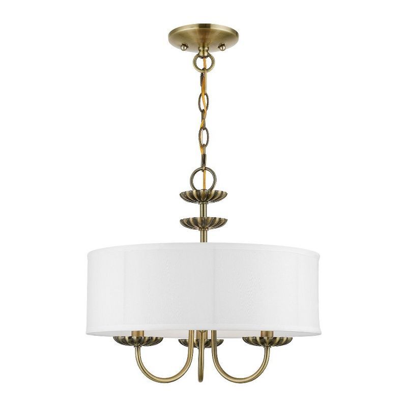 Mini Brookdale Antique Brass Drum Pendant with Off-White Shade