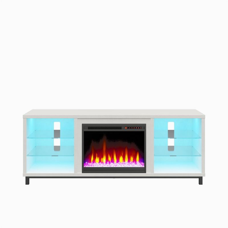 Lumina 70" Deluxe White Plaster Fireplace TV Stand with LED Shelves