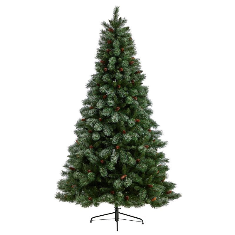 8-Foot Snowed Pine Artificial Christmas Tree with Pine Cones