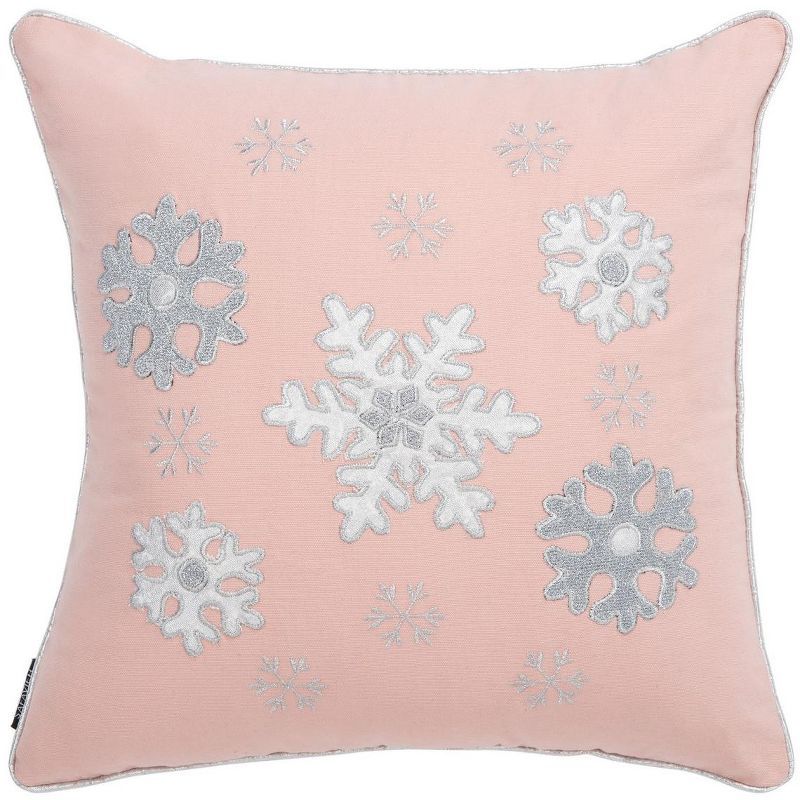 Blush Pink Embroidered Square Snowflake Accent Pillow