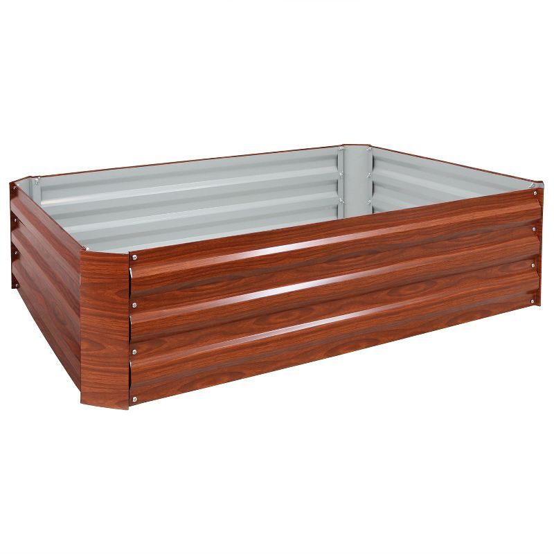 Woodgrain Galvanized Steel Raised Garden Bed for Outdoor Plants