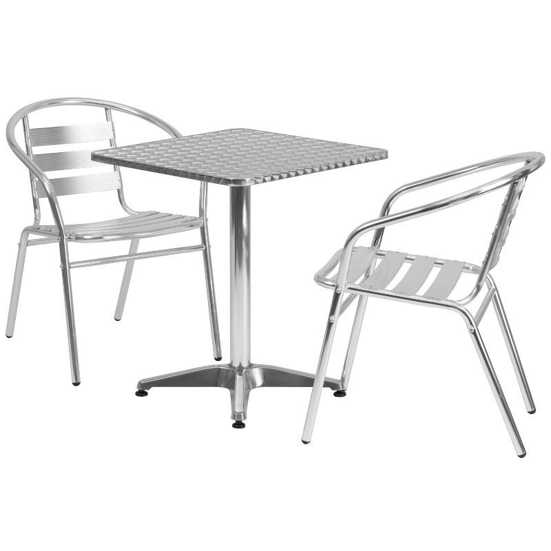 23.5" Square Aluminum Dining Table Set with 2 Chairs